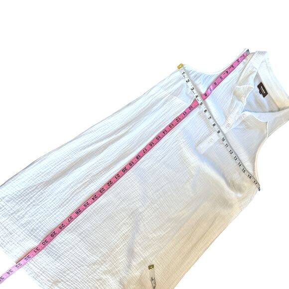Monrow Gauze Cotton Henley Halter Collared Button Sleeveless Dress White Small - Picture 14 of 14